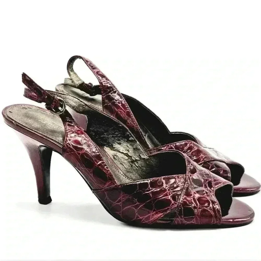 Vintage Liz Claiborne Garnet Crocodile Leather Slingback Pumps, 7.5